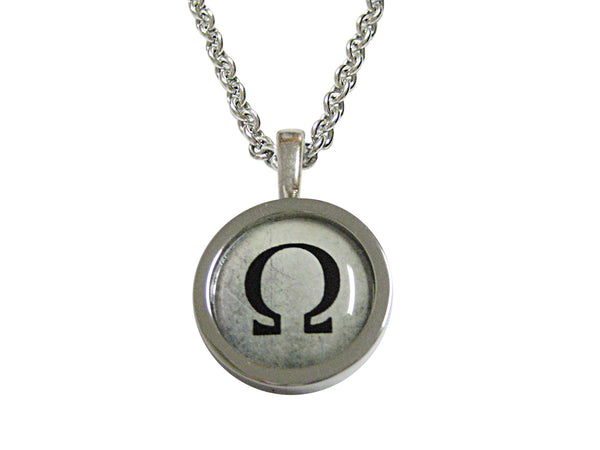 Bordered Mathematical Greek Omega Symbol Pendant Necklace