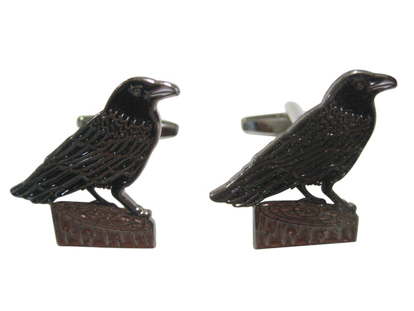 Colored Perched Crow Raven Bird Cufflinks