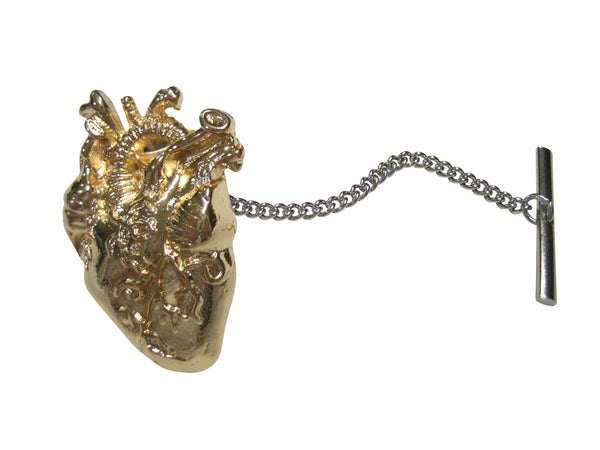 Gold Toned Large Anatomical Heart Tie Tack