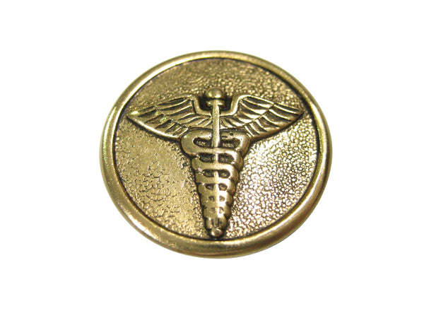 Gold Toned Round Medical Caduceus Symbol Magnet