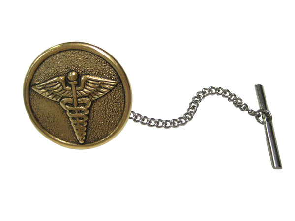 Gold Toned Round Medical Caduceus Symbol Tie Tack