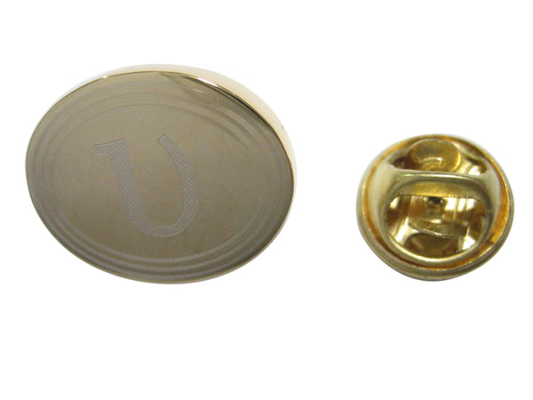 Gold Toned Etched Oval Greek Letter Upsilon Lapel Pin