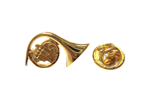 Gold Toned French Horn Music Instrument Lapel Pin