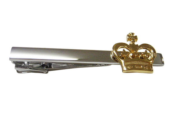 Gold Toned Round Crown Square Tie Clip