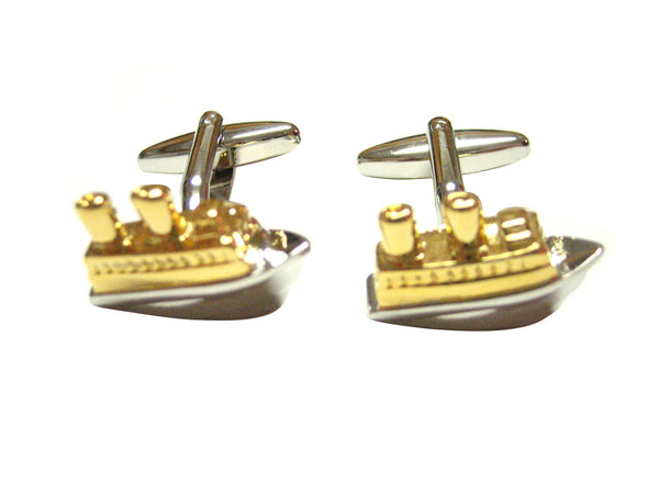 Gold and Silver Toned Ship Cufflinks