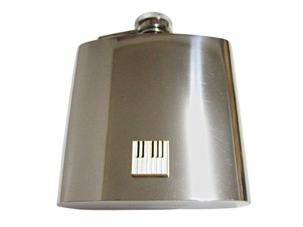 Gold and White Toned Square Piano Key Design 6 Oz. Stainless Steel Flask