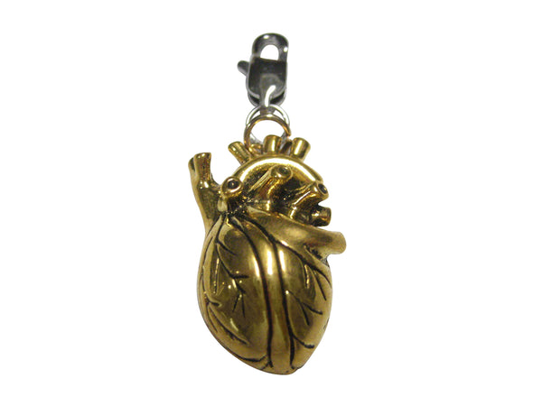 Gold and Black Toned Large Anatomical Heart Pendant Zipper Pull Charm