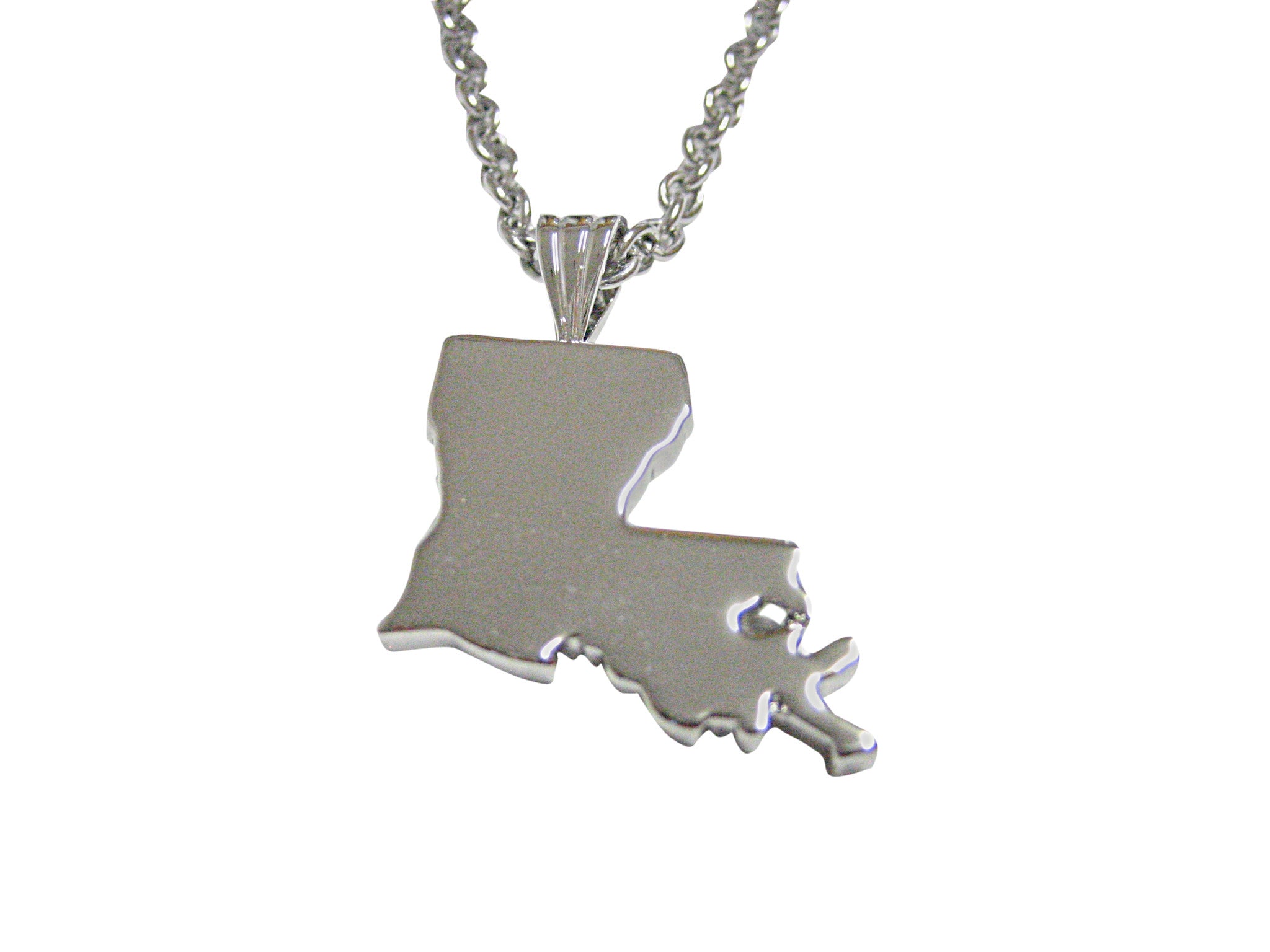 Silver Crystal Louisiana State Map Chain Necklace