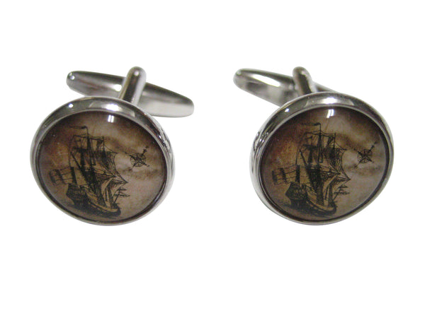 Nautical Old Ship Circular Cufflinks