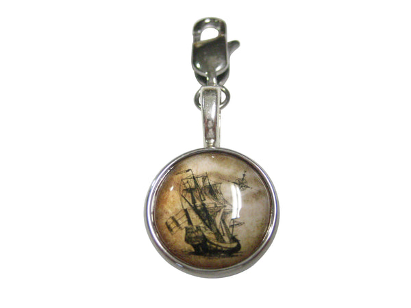 Nautical Old Ship Circular Pendant Zipper Pull Charm