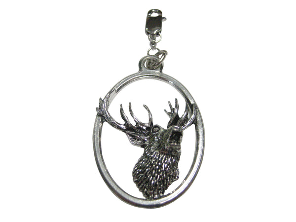 Red Stag Deer Head Large Oval Pendant Zipper Pull Charm