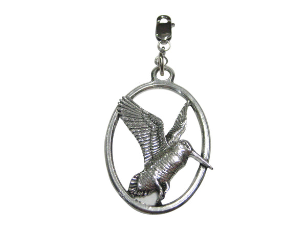 Right Facing Woodcock Bird Large Oval Pendant Zipper Pull Charm