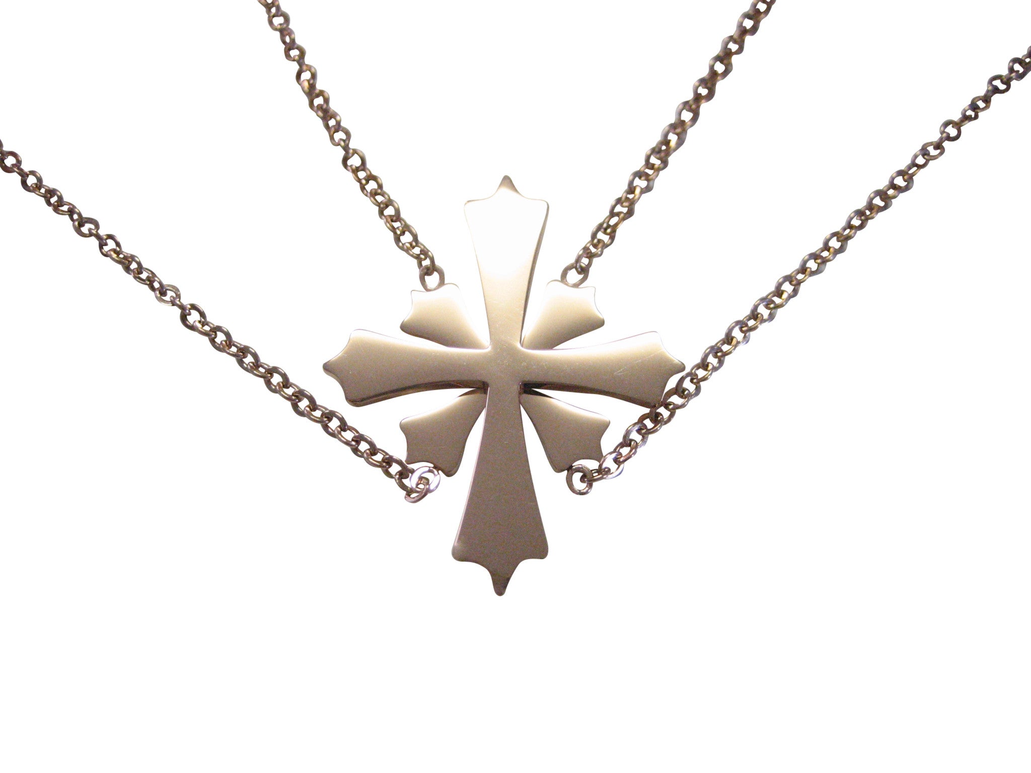 Rose Gold Toned Double Chain Cross Pendant Necklace - Kiola Designs