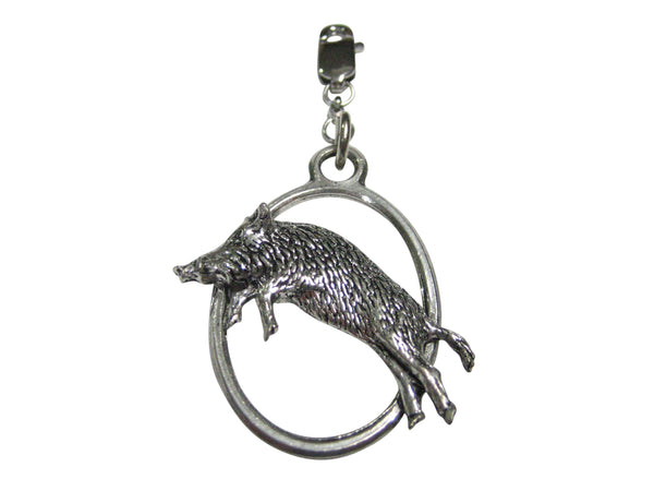 Running Boar Hog Razorback Pig Large Oval Pendant Zipper Pull Charm