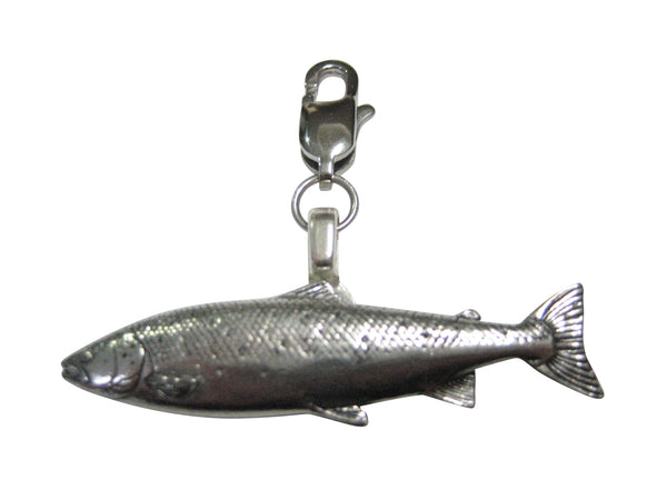 Silver Toned Atlantic Salmon Fish Pendant Zipper Pull Charm