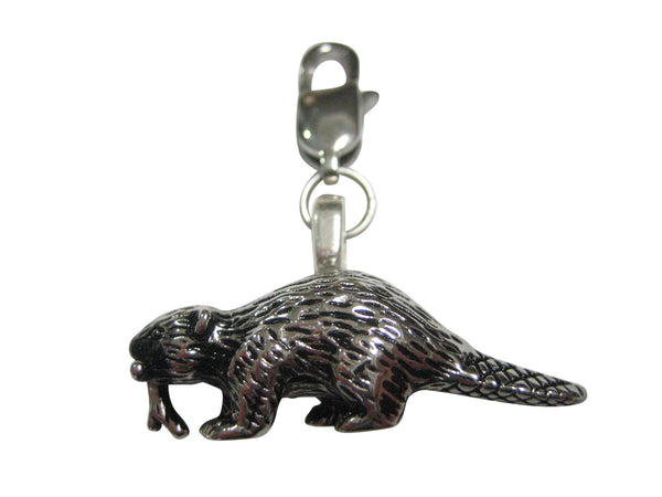 Silver Toned Beaver Pendant Zipper Pull Charm