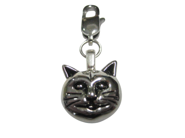 Silver Toned Cat Head Pendant Zipper Pull Charm