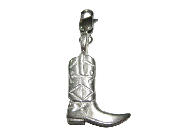 Silver Toned Cowboy Boot Pendant Zipper Pull Charm