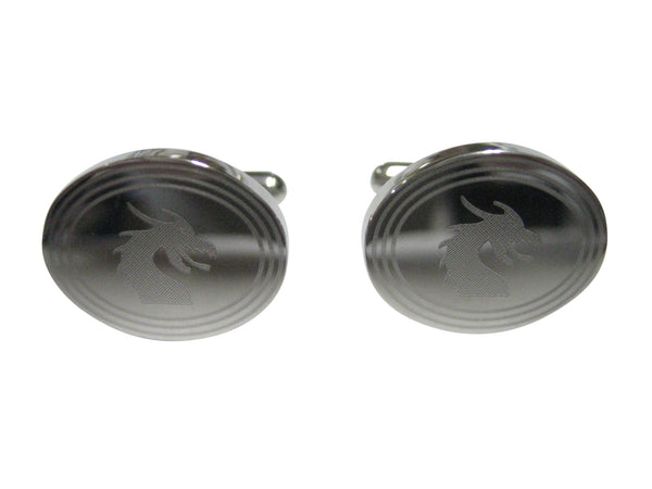 Silver Toned Etched Oval Dragon Head Cufflinks