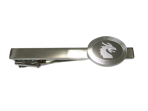 Silver Toned Etched Oval Dragon Head Tie Clip
