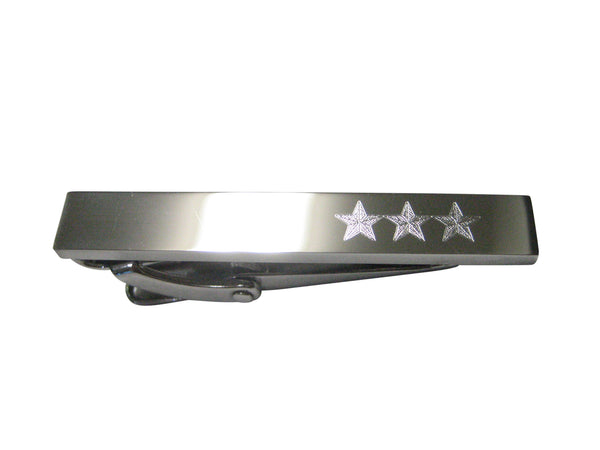 Silver Toned Etched Sleek 3 Stars Skinny Tie Clip