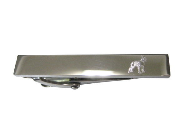 Silver Toned Etched Sleek Boston Terrier Dog Skinny Tie Clip