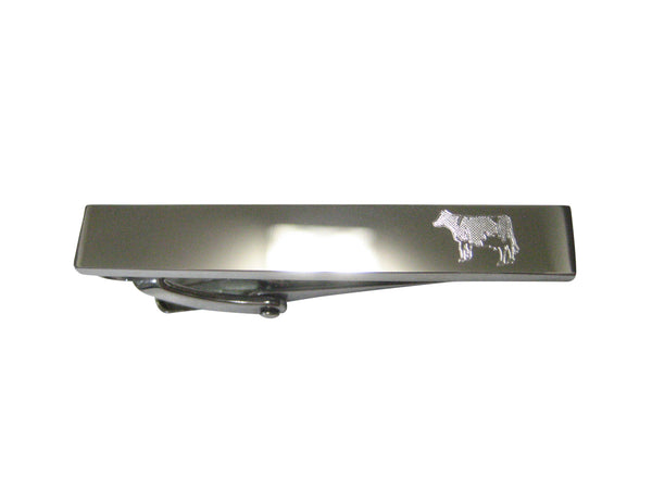 Silver Toned Etched Sleek Cow Skinny Tie Clip