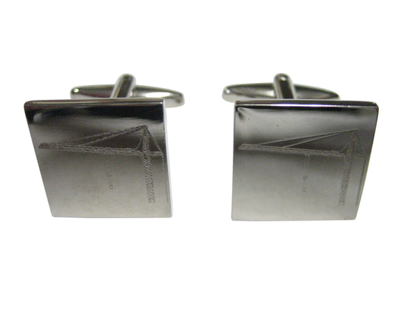 Silver Toned Etched Square Construction Crane Cufflinks