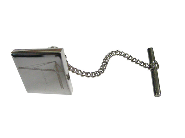 Silver Toned Etched Square Construction Crane Tie Tack