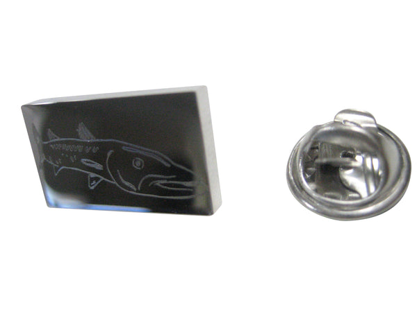 Silver Toned Rectangular Etched Barracuda Fish Lapel Pin