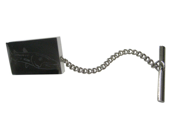 Silver Toned Rectangular Etched Barracuda Fish Tie Tack