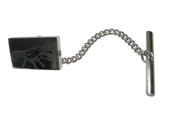 Silver Toned Rectangular Etched Crayfish Crawfish Crawdad Tie Tack