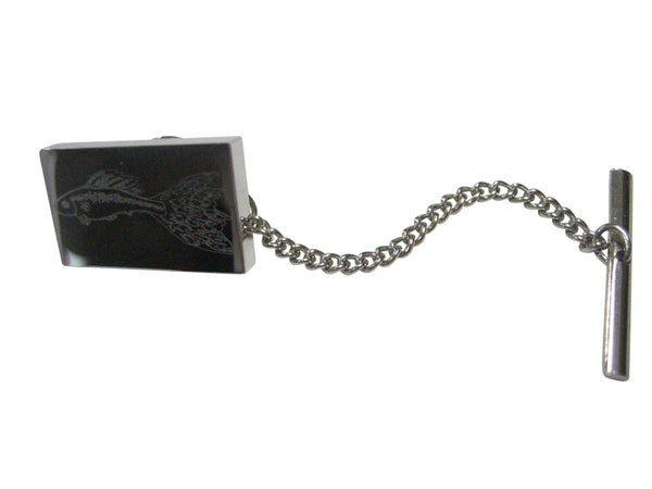 Silver Toned Rectangular Etched Guppy Fish Tie Tack