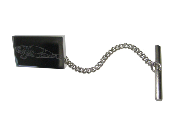 Silver Toned Rectangular Etched Manatee Tie Tack