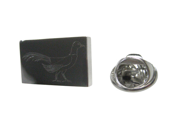 Silver Toned Rectangular Etched Pheasant Bird Lapel Pin