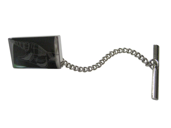 Silver Toned Rectangular Etched Sea Shell Tie Tack