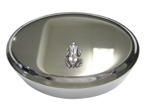 Silver Toned Small Detailed Frog Toad Oval Trinket Jewelry Box