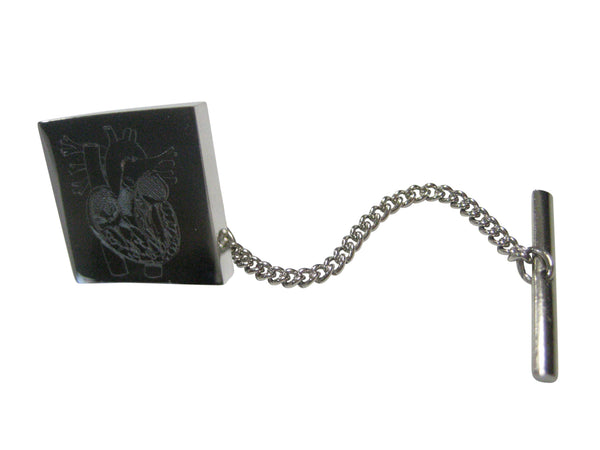 Silver Toned Square Etched Anatomical Heart Tie Tack