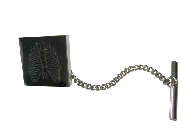 Silver Toned Square Etched Anatomical Rib Cage Tie Tack