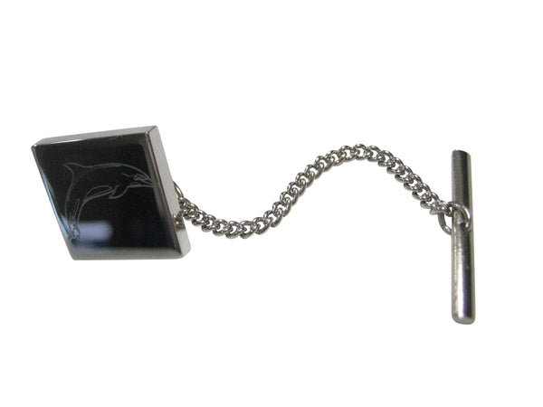 Silver Toned Square Etched Dolphin Tie Tack