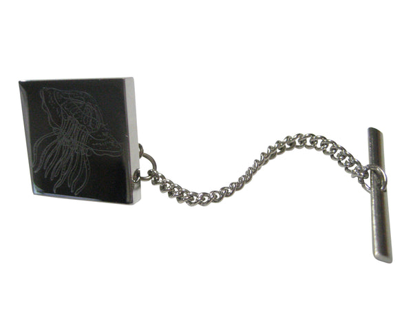 Silver Toned Square Etched Jellyfish Tie Tack