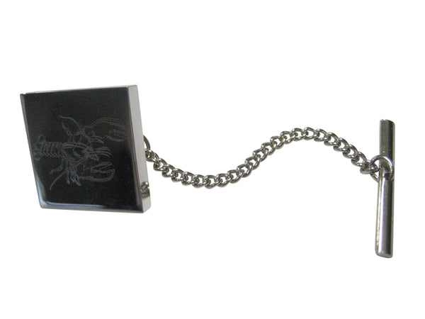 Silver Toned Square Etched Lobster Tie Tack