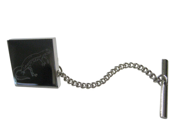 Silver Toned Square Etched Newt Gecko Lizard Tie Tack