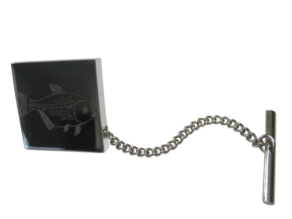 Silver Toned Square Etched Piranha Pirana Fish Tie Tack