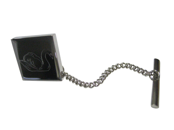 Silver Toned Square Etched Swan Bird Tie Tack