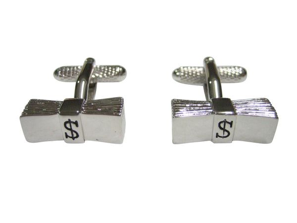 Silver Toned Stack of Dollar Bills Cufflinks