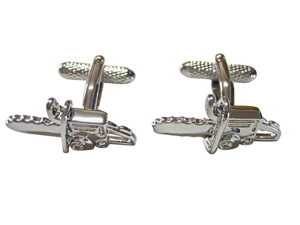 Silver Toned Chainsaw Cufflinks