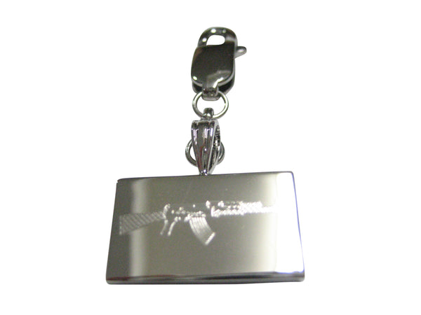 Silver Toned Etched AK47 Rifle Pendant Zipper Pull Charm