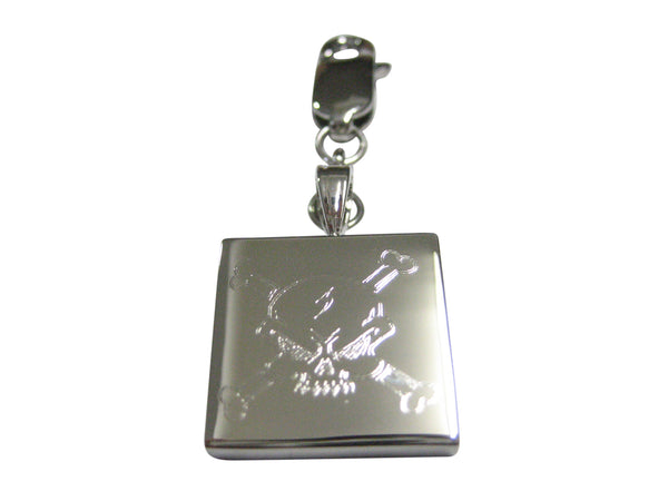 Silver Toned Etched Angry Skull and Crossbones Pendant Zipper Pull Charm