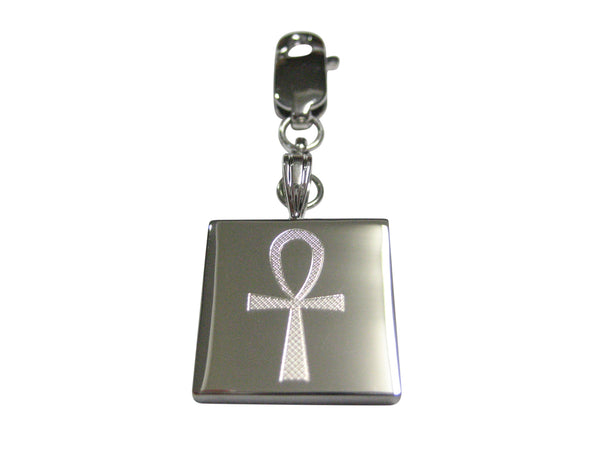 Silver Toned Etched Ankh Cross Pendant Zipper Pull Charm